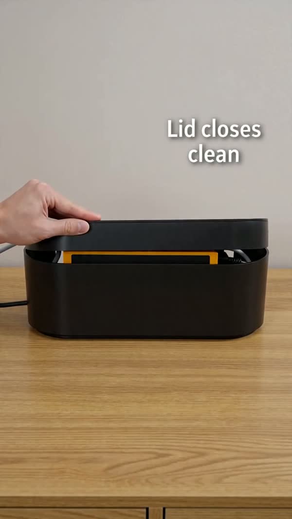 Lid closes clean over the power strip