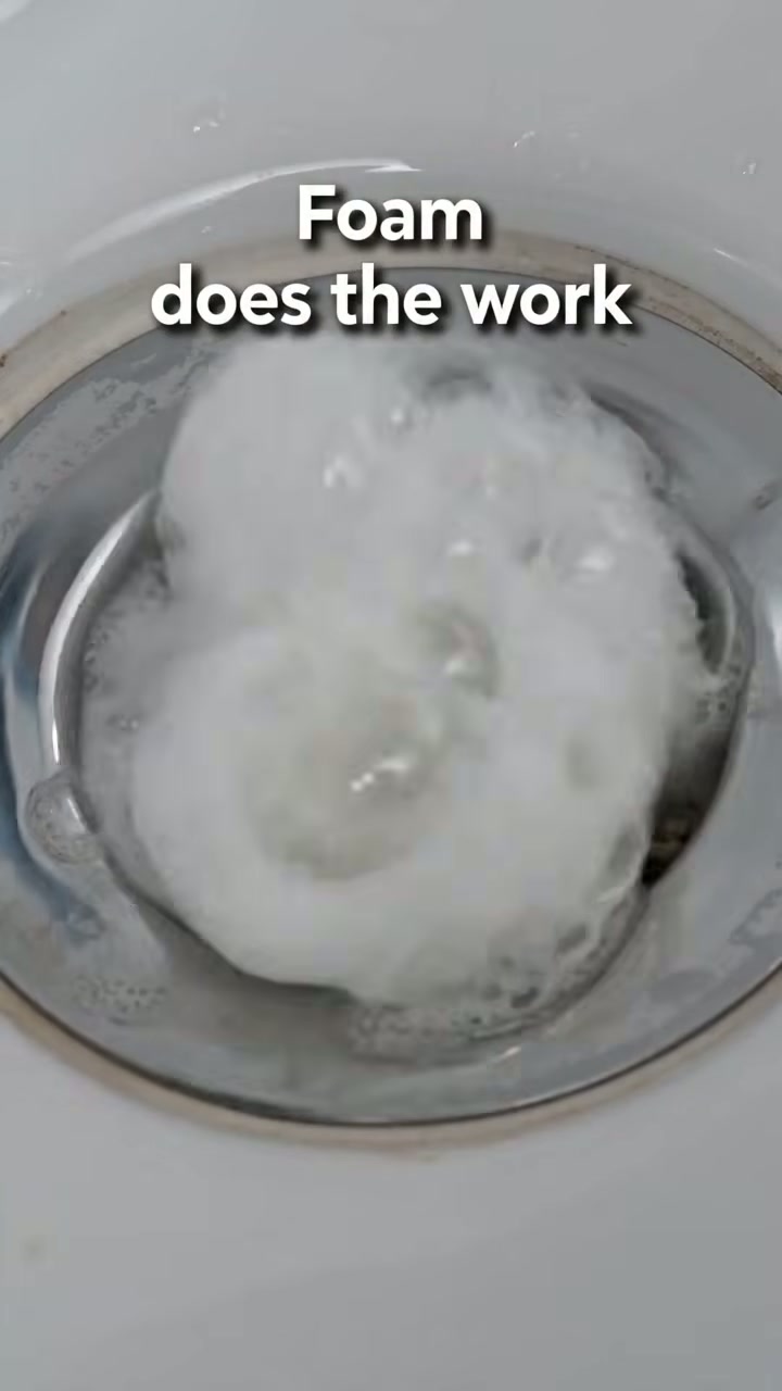 The foam climbs the pipe and eats through the clog