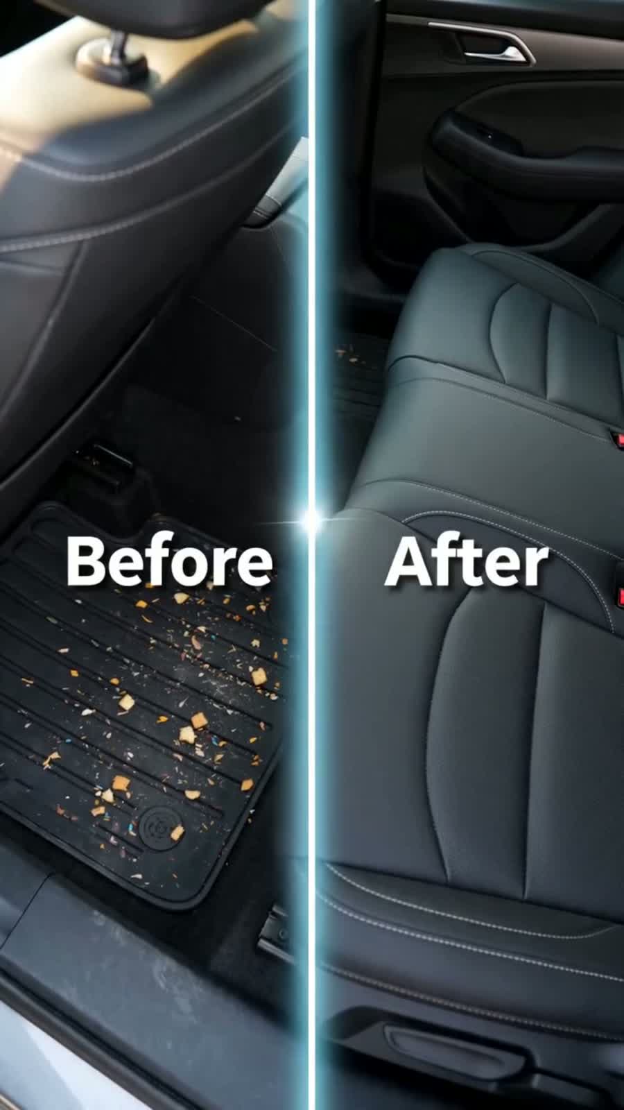 Crumb-covered seat before, clean seat after