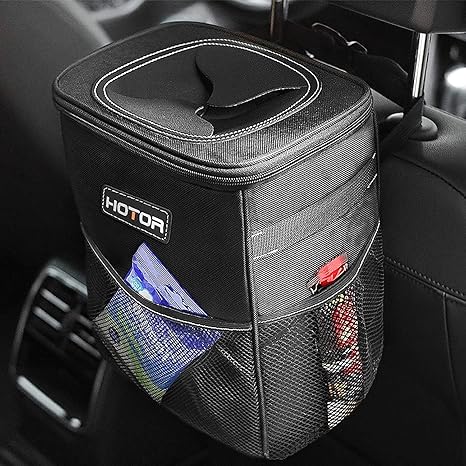 HOTOR Car Trash Can with Lid & Storage Pockets