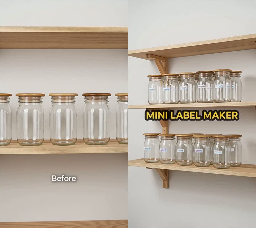 Unlabelled jars vs. a fully labelled pantry shelf