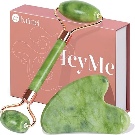 BAIMEI Jade Roller & Gua Sha Face Massage Set