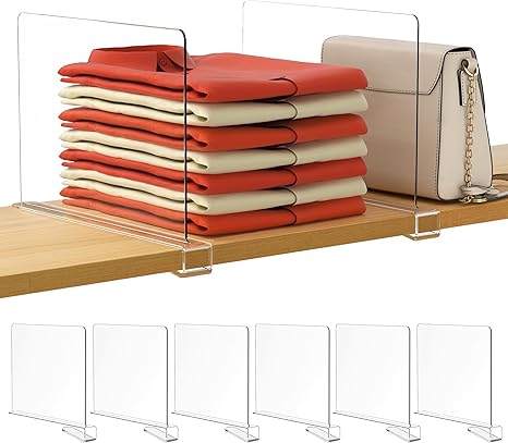 HBlife Clear Acrylic Shelf Dividers 6-Pack