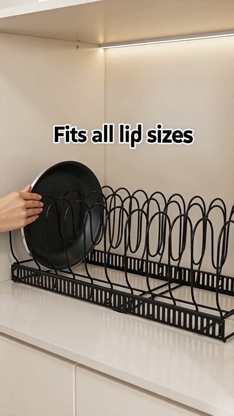 Each lid stands upright in its own slot