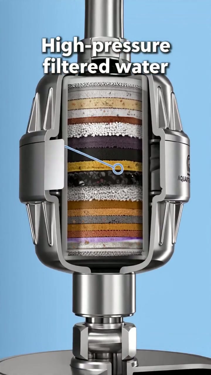 The 20-stage filter cartridge inline in the handle