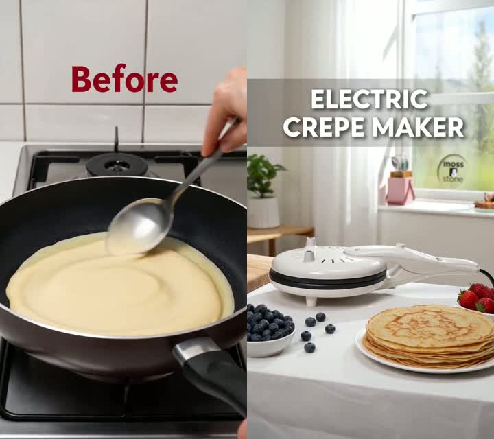 Before & after — a torn pan crepe vs. a perfect paper-thin one
