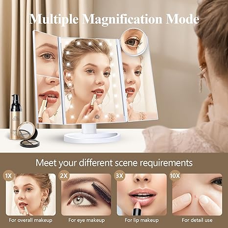 HUONUL Trifold Vanity Mirror with LED Lights