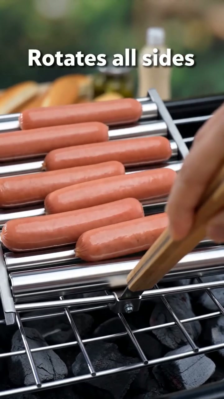 Rolling the rack so every side browns evenly over the coals