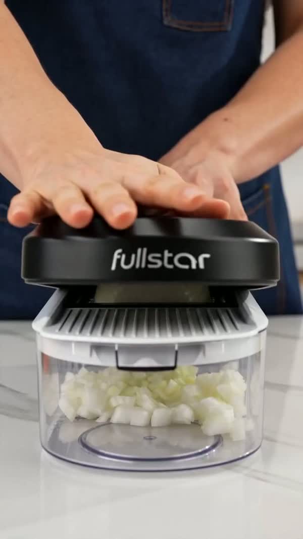 Push the handle down through the blade grid