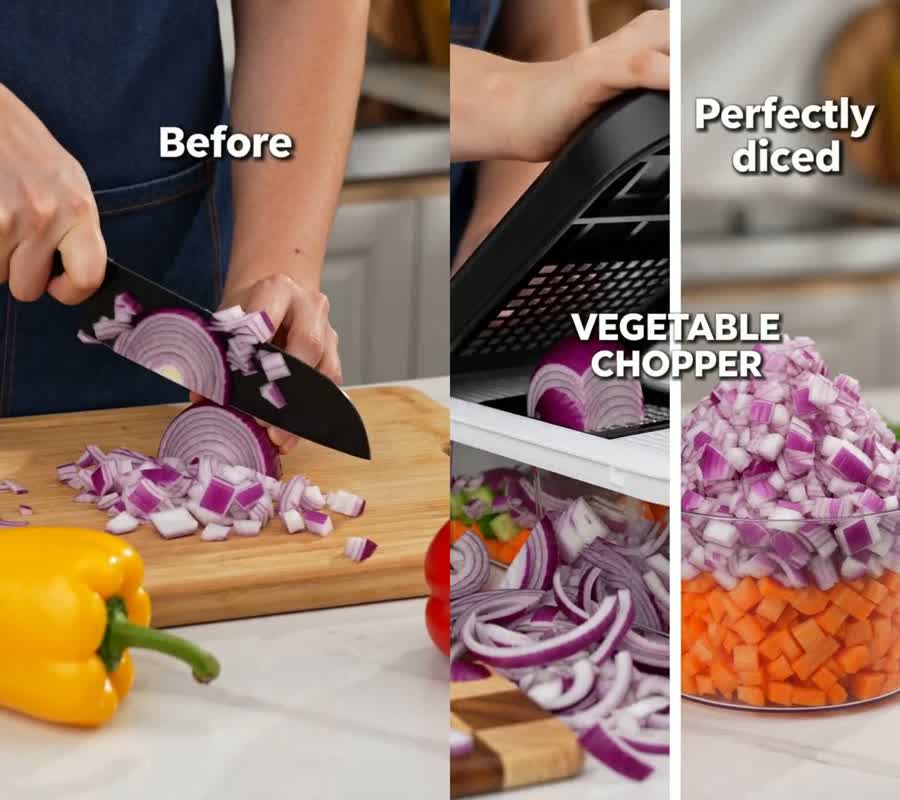 Knife and tears vs. perfectly diced in one push