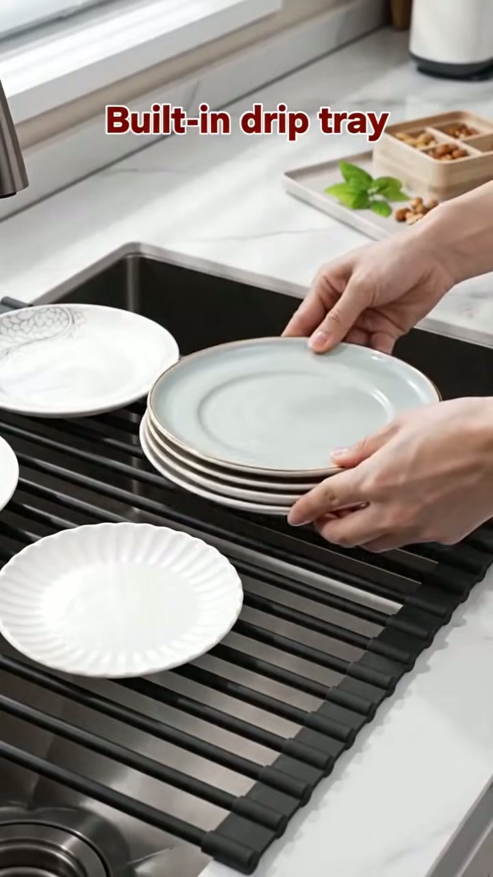 Plates, mugs and cutlery drip straight into the sink