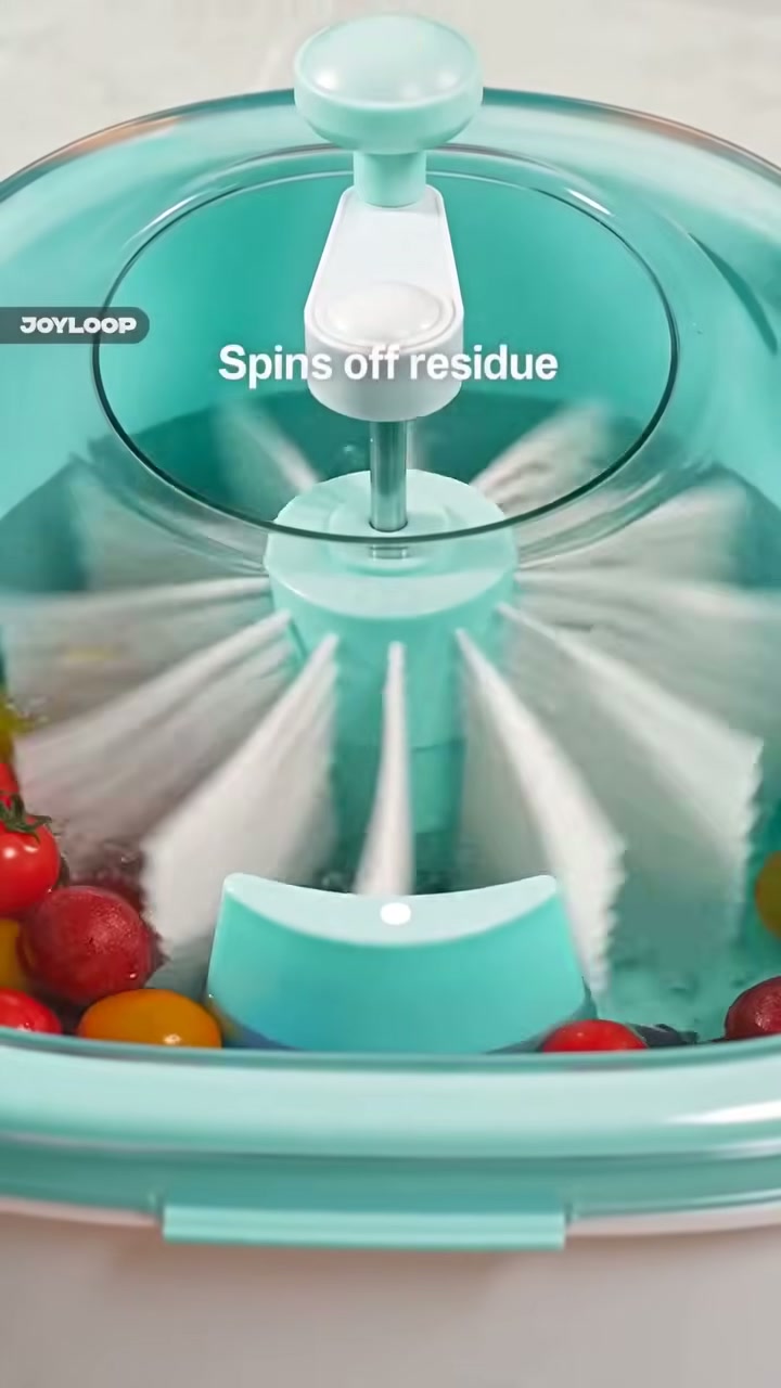 The paddle whips water around to spin off dirt and residue