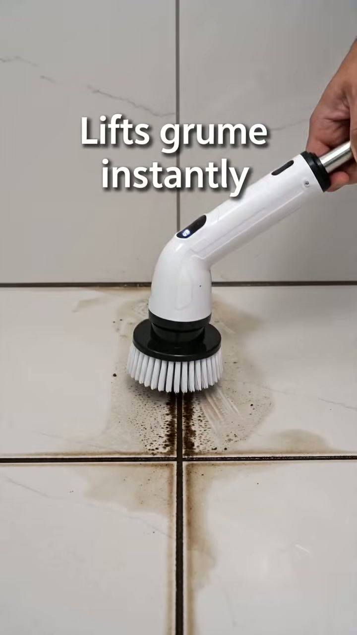 The spinning brush lifts baked-on grime and grout stains