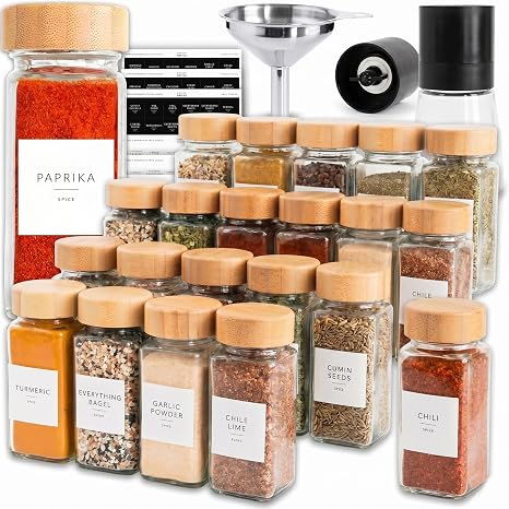 SAVVY & SORTED Glass Spice Jar Set (24-Pack with Labels)
