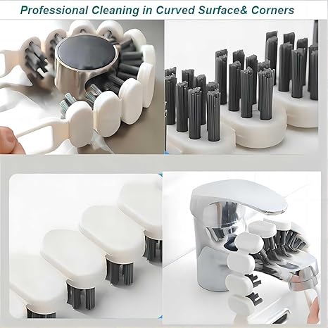 Stiff bristles dig into grout lines and grime