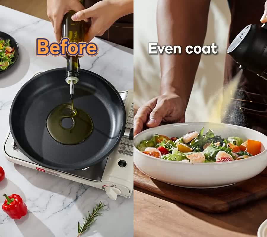 Free-pouring oil vs. a controlled, even coat
