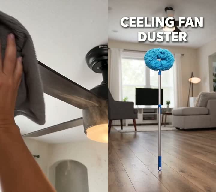 Before & after — a dusty blade vs. wiped clean, no ladder needed