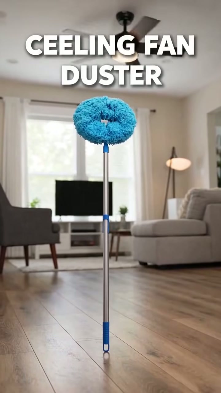 A microfiber duster on an extending pole for ceiling fans