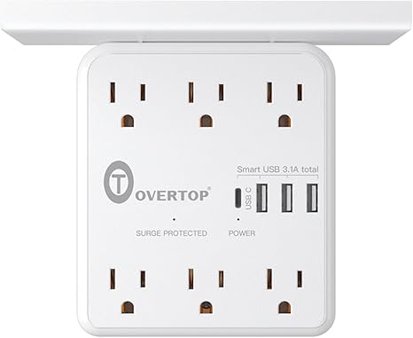 Overtop Wall Outlet Shelf with Surge Protector