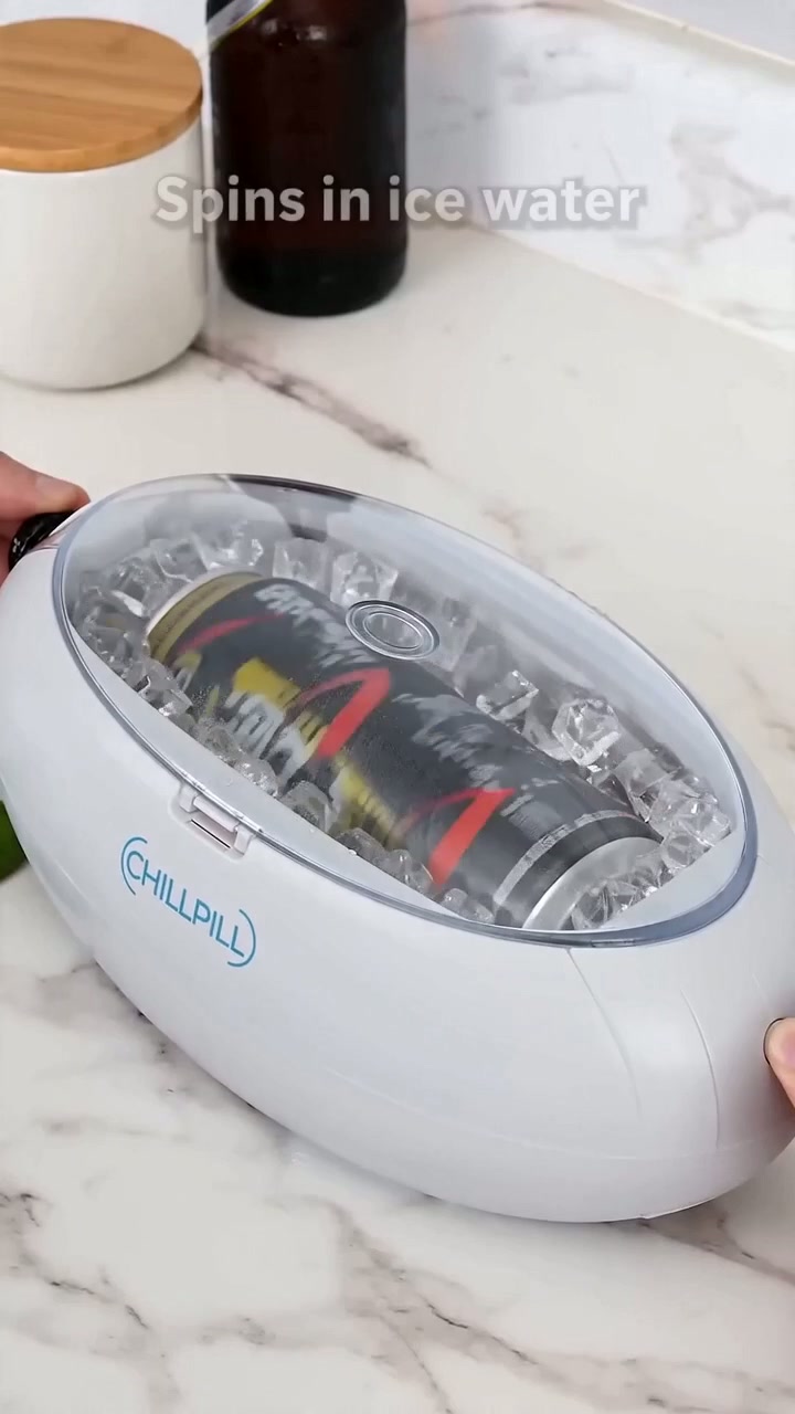 A warm can nestled into packed ice, ready to spin