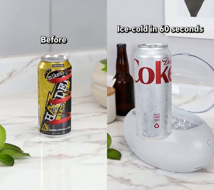 Before & after — a warm can vs. ice-cold in about two minutes